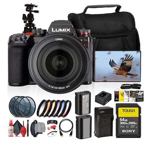 Panasonic LUMIX S1 II Mirrorless Camera | Full-Frame Professional Powerhouse with 6K Video & Dual Native ISO with 24-105mm f/4 Lens (DC-S1M2MK) + 64GB Card + 77mm Color Filters + Battery + More