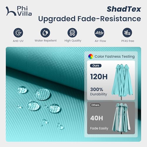 Image of PHI VILLA 15ft Large Outdoor Patio Umbrella with Base Included, Turquoise