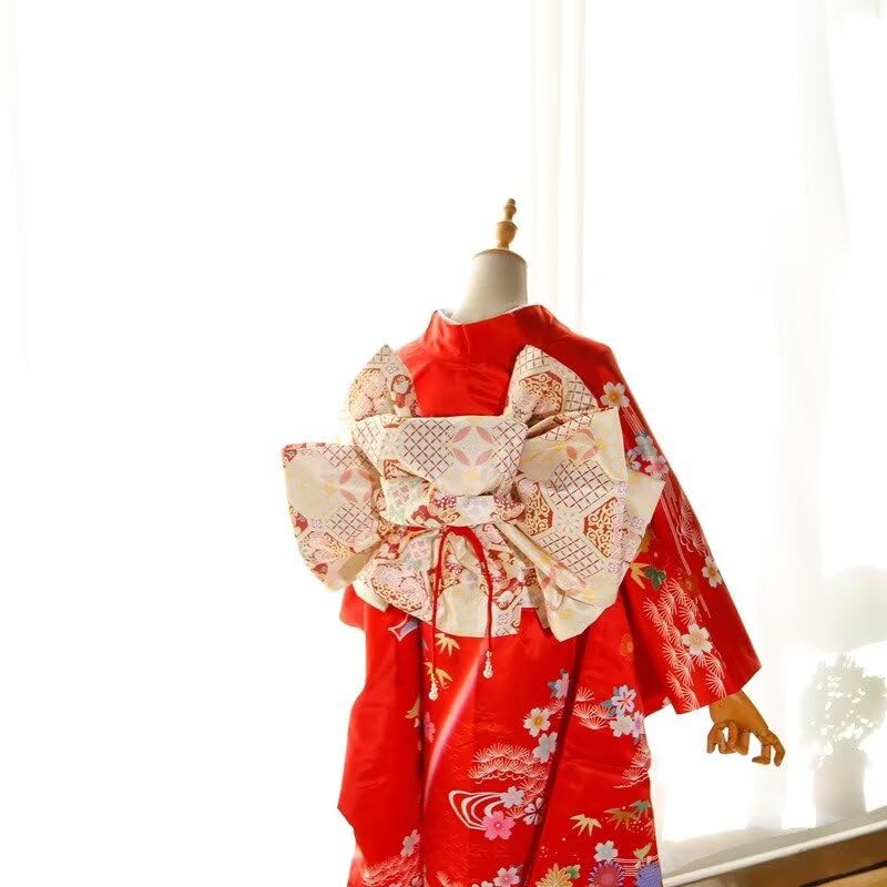 Japanese Kimono Obi Belt for Women Pre Tied Bow Floral Print Waistband Sash for Traditional Yukata Outfits3