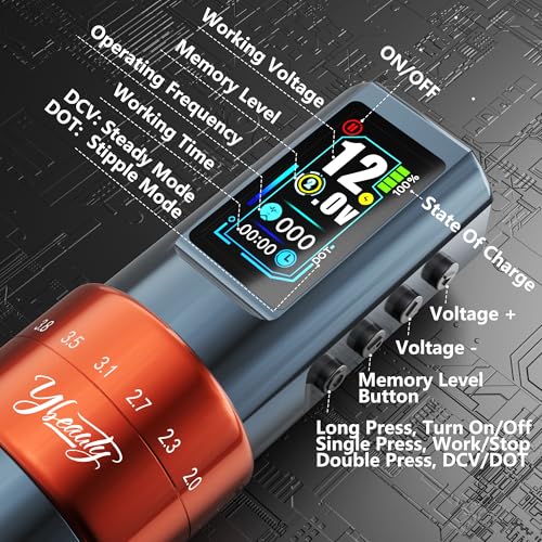 Tattoo Gun Kit for Professionals, Wireless Tattoo Pen Machine Set with 7 Strokes Length, 2Pcs 1,600 mAh Batteries for Artists Tattoos Supply (hermess orange-machine) — view 3