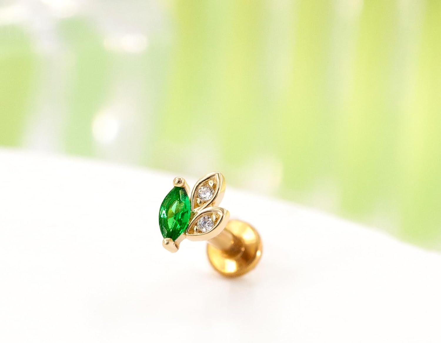 1Pcs 14K Gold Threadless Helix Tragus Piercing Jewelry, 16G Flat Back Top Push in Cartilage Earrings for Women Labret Stud - Image 3