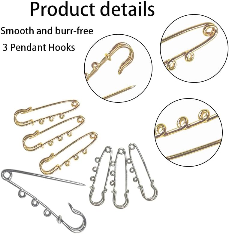 40 PCS Safety Pin Brooch Heavy Duty Metal Safety Pins Gold & Silver Kilt Pins with Loops for Blankets Hat Skirts Knitted Fabric Crafts