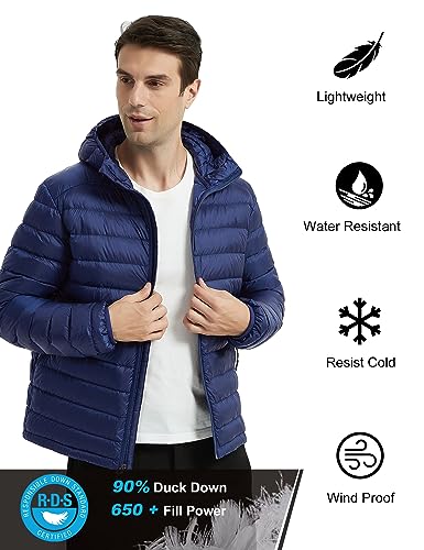 Image of Lesmart Men Down Jacket Puffer Winter Jacket with Hooded Packable Lightweight Windproof Insulated Warm Coat