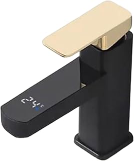 Grifo digital de baño con control de temperatura, control táctil, grifo mezclador frío caliente, no requiere batería, blanco (oro negro)