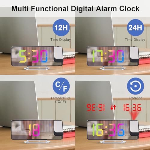 Miniatura 4 de Cuteefun Reloj Despertador Digital Con Proyector, Despertador Inteligente Con Temperatura, Snooze, 12 24h, Brillo Ajustable, Reloj Proyector Techo Para Dormitorio, Números De Colores