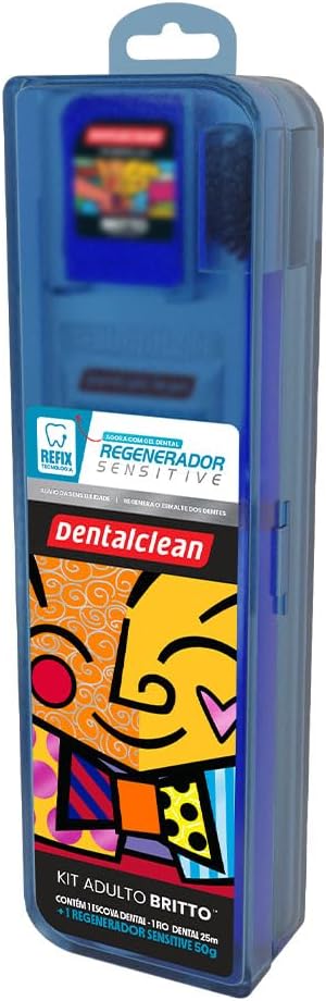 Dentalclean Kit Romero Britto: Gel Dental 50g – Escova Macia – Fio Dental 20m com Estojo, Amarelo