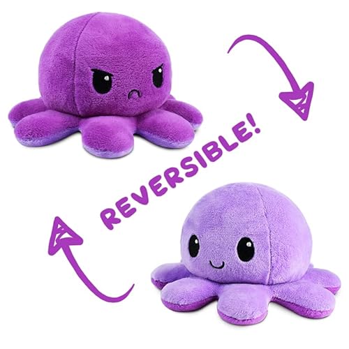 Teeturtle - The Original Reversible Octopus Plushie - Dark Purple + Light Purple - Cute Sensory Fidget Stuffed Animals That Show Your Mood #TOP3