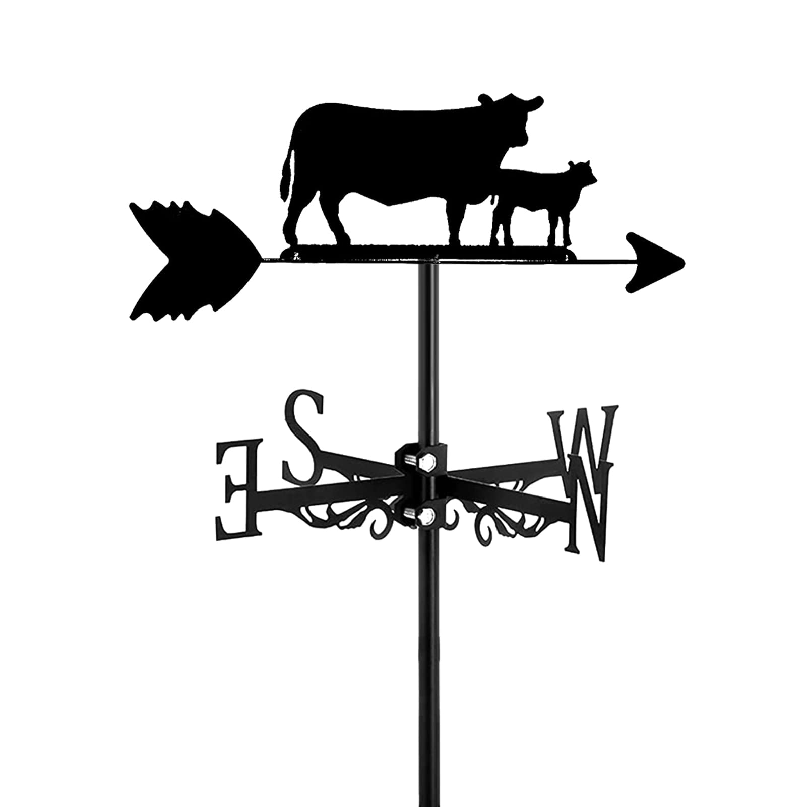 Mercu Wetterfahne Wetterhahn Kuh Kalb Motiv Deko-Wetterfahne Im Hohl Geschnitztes Rostfreier Windrichtungsanzeiger Garten Hof Dach Ornament
