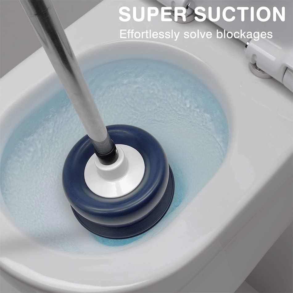 Yur1help Plunger Toilet Unblocker, Powerful Suction Toilet Plungers, Rubber Sink Drain Unblocking Tool with Holder for Bathroom and Kitchen (Navy Blue)