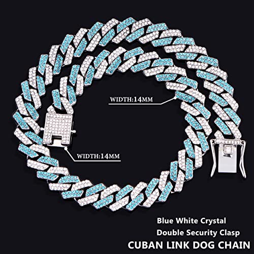 Fasdecon Gold Dog Chain Collar Diamond Cuban Collar Walking Metal Chain Collar With Design Secure Buckle Dog Collars For Medium Large Dogs (16Inch, Sea Blue-Silver) #TOP1