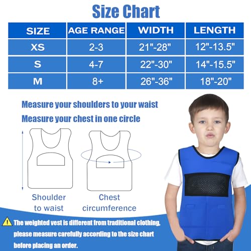 Image of Weighted Vest for Kids (Extra Small, Ages 3 to 4) with Sensory Issues Compression Vest for Kids, Including 6 Removable Weights Blue