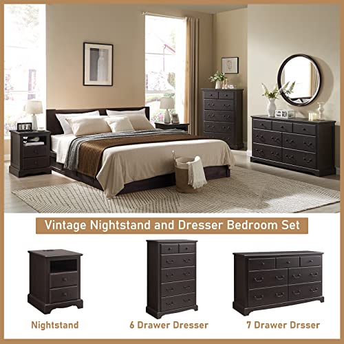 T4Tream 7 Drawers Dresser Chests For Bedroom, Wood Rustic Tall Chset Of Drawers,Dressers Organizer For Bedroom, Living Room,Hallway, Espresso #TOP3