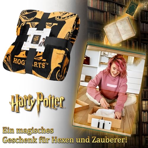 Harry Potter Kuscheldecke 150x130cm, Weiche Fleece Fleece Bett- und Sofadecke, Flauschige Decke mit Hogwarts Design, Gemütliche Geschenke für Fans