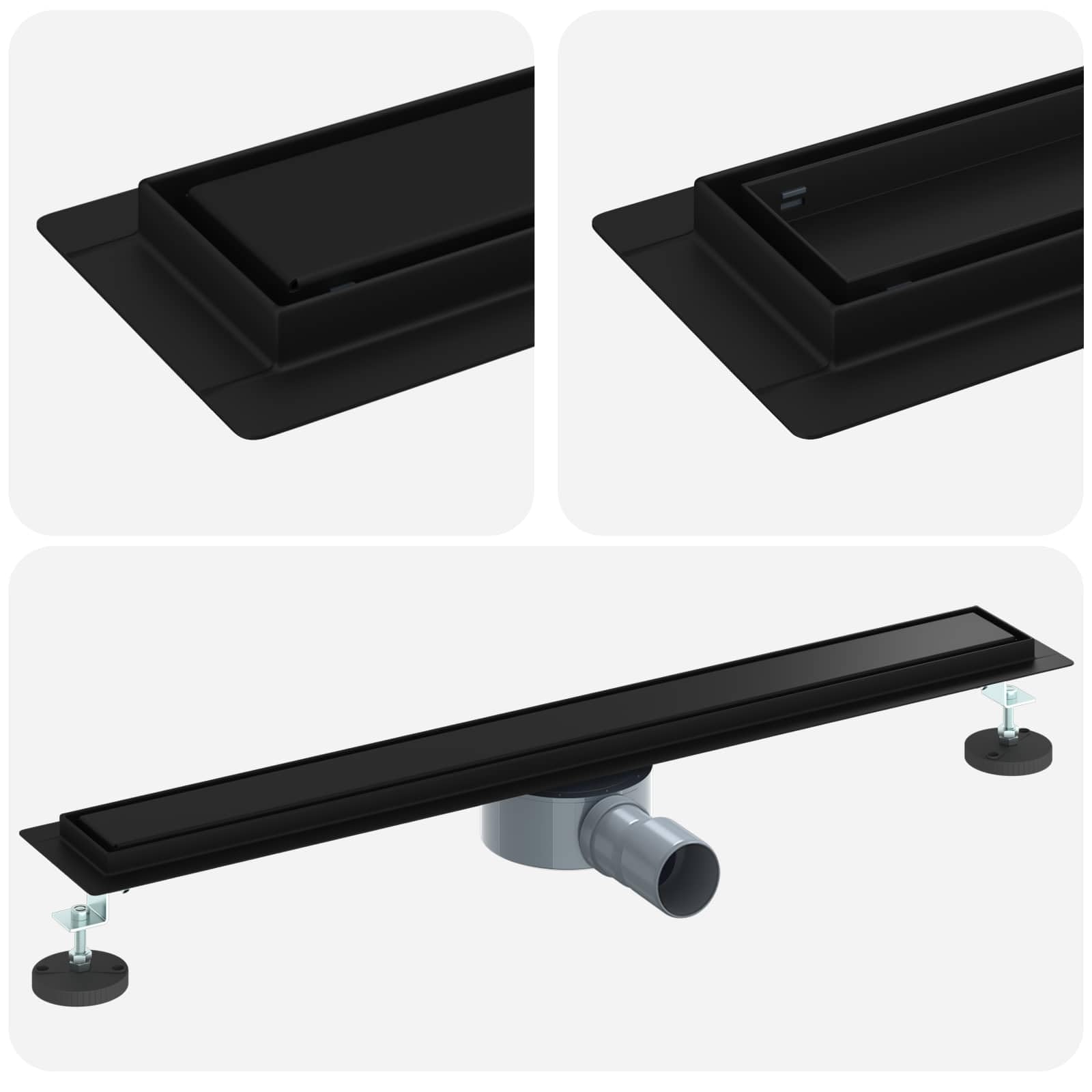 vidaXL Scarico Doccia 2-in-1 con sifone a 360° Nero 70 cm, Ristrutturazione Bagno, componente Doccia Moderno, Installazione Scarico Rettangolare per drenaggio e impianto Idraulico