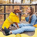 Weesiber Hunderegenmantel, Reflektierender Hund Regenmantel mit Leinenloch, wasserdichte Regenjacke Hunde Verstellbarer Hundeponcho Mit Kapuze (M, Gelb)
