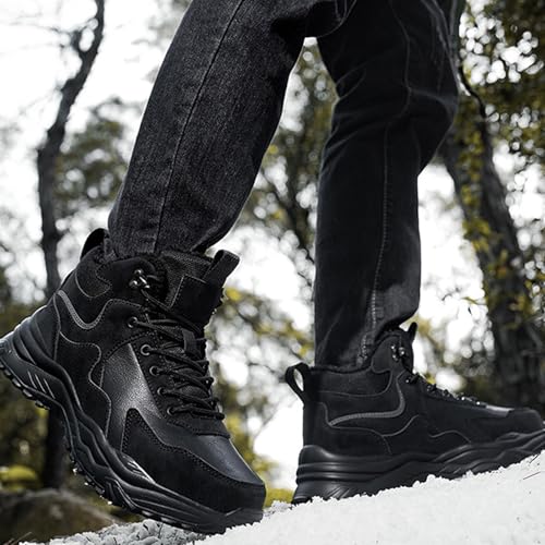 Men'S Suede Lace-Up Platform Hiking Boots Comfort Round Toe Fully Fur Lined High Top Non-Slip Snow Boots For Trail Travel Outdoor Dress Ankle Boots 6