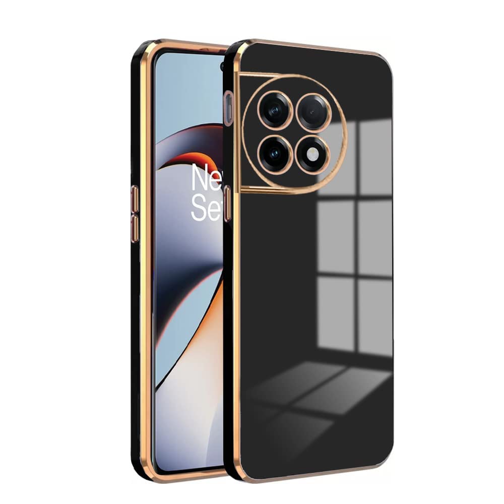 Erams Online for OnePlus 11 5G Luxury 6D Plating Soft Casing Silicone Square Frame Gold Phone Case for OnePlus 11 5G (Black)-image-36
