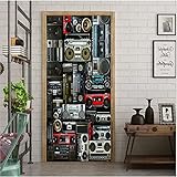 artfanke 3D Door Sticker Peel and Stick 30.3'x78.7'-Self-Adhesive Wallpaper Waterproof Door Mural Decal-Vintage Radio Boombox of The 80s Wall Poster for Home Decor (2 Sheets/Set)