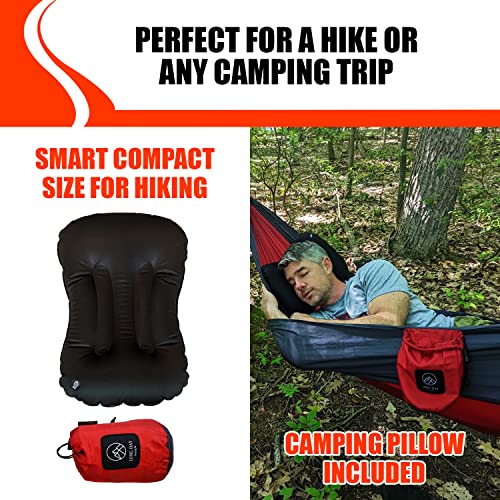 Long Day Camping Hammock With Camping Pillow Included- Portable Hammock - Single Or Double Hammock Camping With Tree Straps And Hammock Pillow Included (Black/Red) (Black/Red) #TOP1