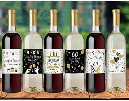 60th Birthday Wine Bottle Labels, Set of 6 Waterproof Labels ...