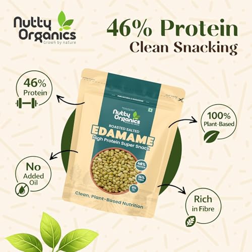 Image of Nutty Organics Roasted Salted Edamame, 1 kg (46% Protein, 14% Fiber, Lightly Salted Young Green Soybeans, Highest Plant Protein Supersnack) 500g*2