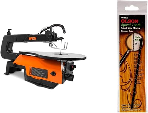 WEN 16-Inch Variable Speed Scroll Saw Bundle with Olson Saw Spiral Scroll Saw Blades