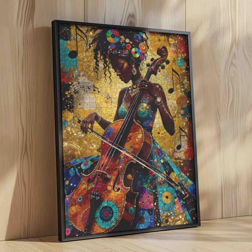 African Women Black Gir Puzzles 1000 Pieces for Adults, African Americans Jigsaw Puzzles for Cool Girl Playing The Cello Wall Decor DIY Craft Puzzle Art - 19.7 x 27.6 Inches by Aihonmin - Image 4