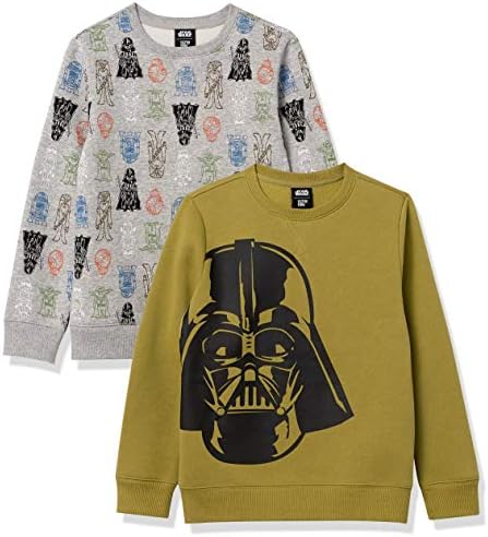 Amazon Essentials Disney | Marvel | Star Wars Boys' Fleece Crew Sweatshirts (Previously Spotted Zebra), Pack of 2, Grey/Brown, Star Wars Big Vader, Small