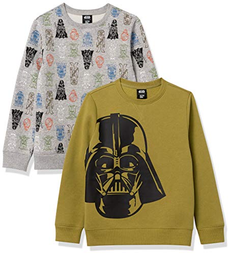 Amazon Essentials Disney | Marvel Jungen Kinder Fleece-Sweatshirts mit Rundhalsausschnitt (Früher Spotted Zebra), 2er-Pack, Grau/Braun, Star Wars „Big Vader“, 6-7 Jahre