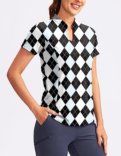 Image of Obla Women's Golf Polo Shirt V-Neck Short Sleeve Collarless Quick Dry Tennis Running T Shirt Golf Tops for Women