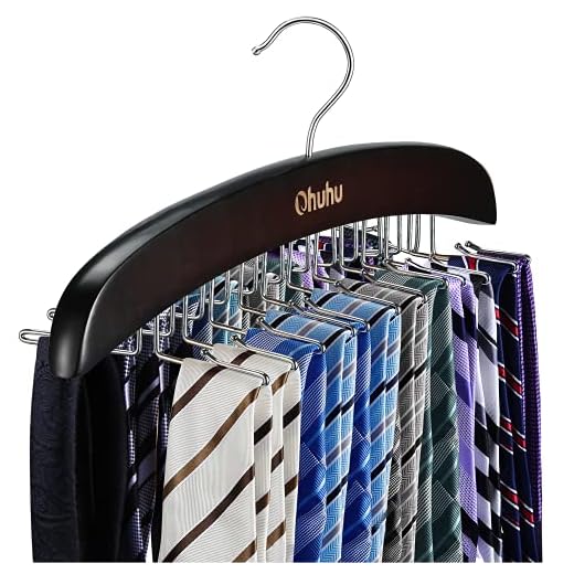 Ohuhu Tie Rack, Tie Hangers for Men, Tie Organizer for Closet, Tie Holder Travel, Twirl Wooden 24 Tie Hanger for Necktie Scarf Closet Organizer Storage, Walnut