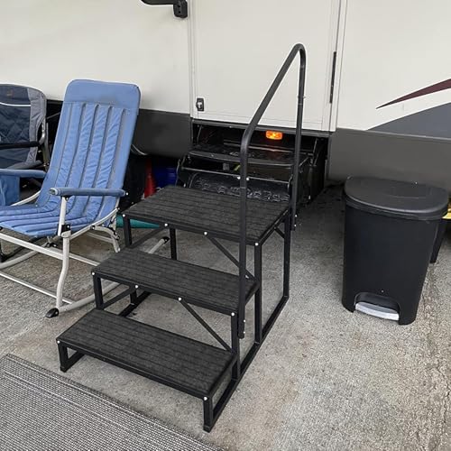Image of RV Step with Handrail, 3-Step Stable Heavy Duty Universal Stair