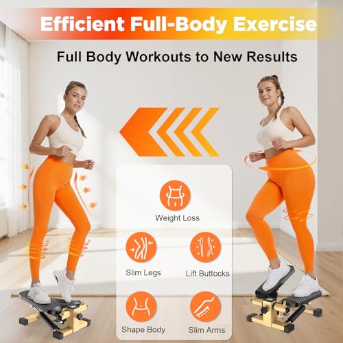 Gkyet Stair Stepper, Mini Steppers for Home Office Workout, Fitness Equipment with Resistance Bands,Quiet Steppers for Exercise with LCD Monitor,Step Machine for Men Women,Gold
