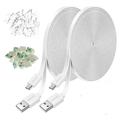 JJMASEE 2Pack 20FT Power Extension Cable for Wyze Cam V3/V4/OG/V3 Pro,Arlo Essential,Eufy,SimpliSafe,Blink,Blink Mini Pan(Not for Wyze Pan v3), Charging Power Cord for Security Camera(White) Cover