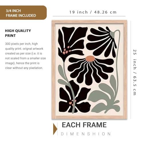 Image of kotart Abstract Botanical Art Home Decoration Painting | Floral Paintings With Frame For Living Room Bed Room Hotel Wall Decor Digital Reprint Set of 3 (19X25 inch)