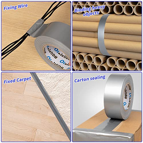Image of 4 Inch Silver Duct Tape - 4 Pack Heavy Duty Duct Tape, Totals 220 Yards, 8.3 mil Thickness, Strong, Flexible, No Residue, All-Weather and Tear by Hand - for Repairs, Industrial, Professional Use