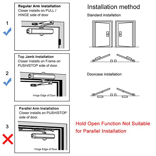 Onarway Automatic Door Closer Hold Open Size 3 Spring Hydraulic Door Closure Aluminum Alloy Body, For Residential And Commercial Use, For 45~60Kg Door, Not Applies Parallel Installation #TOP3