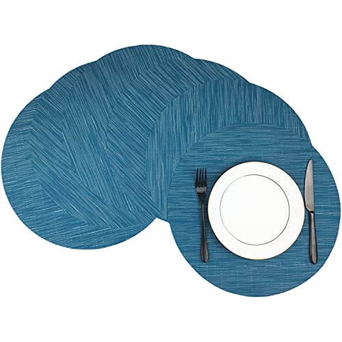 WAZAIGUR Round Placemats Set of 6, Vinyl Place Mats, 15inch, Blue