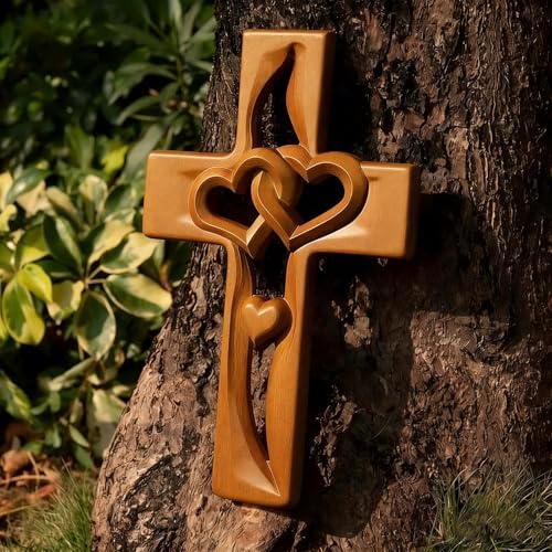 Croix en bois décoration murale rustique marron suspendre