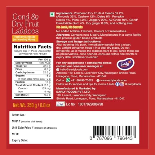 Image of Early Foods Pack of 2: A2 Ghee Gond Laddoo with Jaggery & Dry Ginger Laddoo | Sugar Free Laddu | Desi Ghee Dink Laddu | Sonth Ladu | Dry Fruits Ladoo | postpartum ladoo