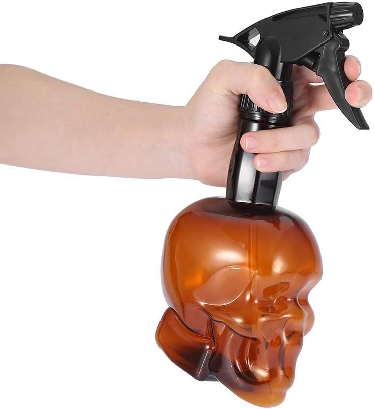 VAINEmpty Skull Shape Spray Bottle with Adjustable Spray Head Hair Mist Sprayer Shaving and Hairdressing Refillable Clear Empty Trigger Sprayer for Hairdressers Salon Cleaning Garden 500ml (Brown)
