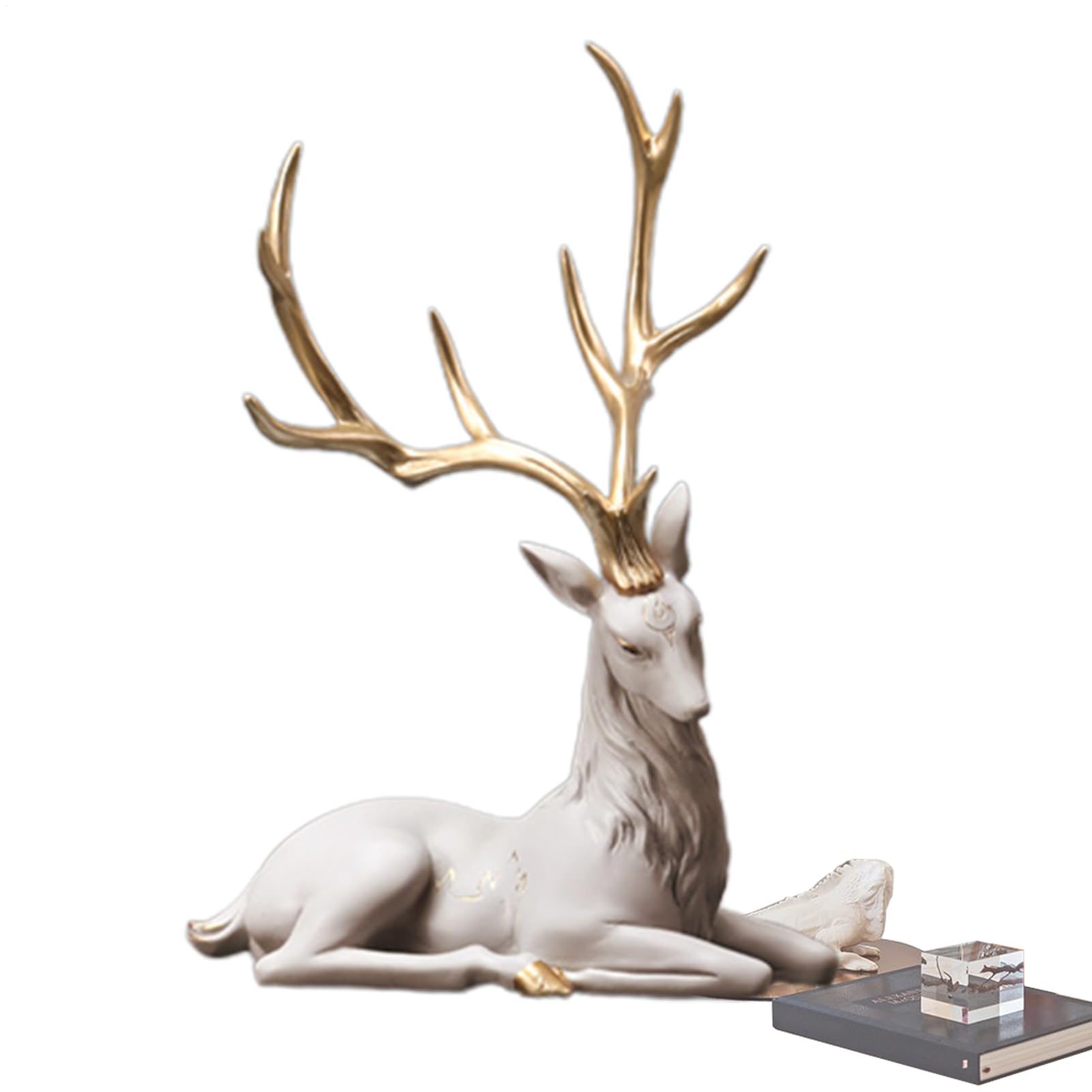 Figurka Renifera, Dekoracja Renifera | żywiczna figurka jelenia - Elegancka statua jelenia na ozdoby świąteczne, żywiczne figurki zwierząt łosi do wystroju domu