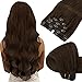 Sunny Hair Extensions Clip in Medium Brown Real Human Hair Clip in Brown Extensions Chocolate Brown Hair Extensions Clip in Full Head 14inch 7pcs 120g