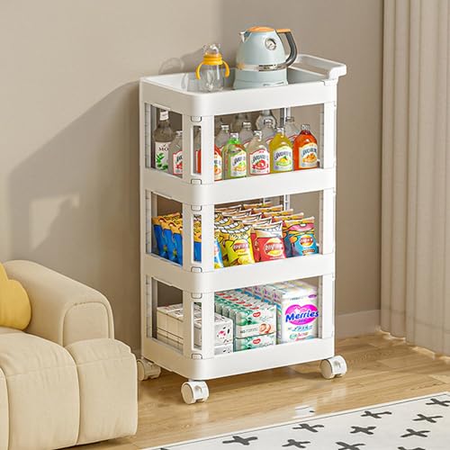 SXHEYUY Carrello da Cucina ausiliario. Carrello Pieghevole per Fruttivendolo, Multiuso. Mensola da Cucina con Ruote. Carrello di Servizio con 3 Livelli di stoccaggio per la casa, Il Bagno,A
