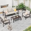 VONZOY 5-Seat Outdoor Aluminum Patio Furniture Set with Coffee Table - All-Weather Rust-Proof Sectional Sofa Set with Removable Cushion for Deck, Backyard, Poolside & Small Spaces