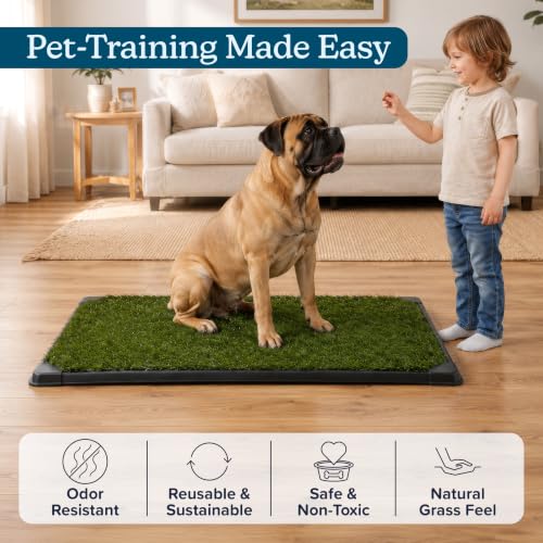 Image of PETMAKER Artificial Grass Pee Pads for Dogs, 3 Pack, 44 inch x 26.5 inch | Replacement Turf Artificial Grass Pads for Indoor and Outdoor Use, Washable Dog Litter Box for Puppy Potty Training