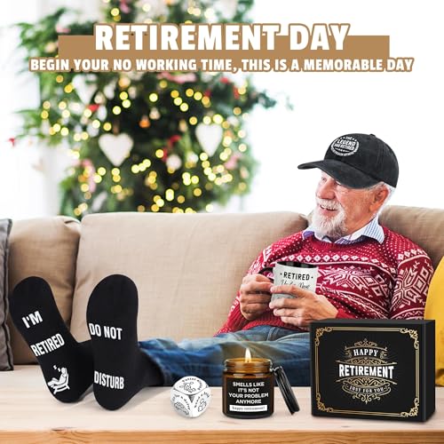 Image of Launrada Retirement Gifts for Men 2026 Retired Gifts for Men Happy Retirement Decorations for Man The Legend has Retired Gift Ideas for Man Includes Mug Hat Candle Socks Dice