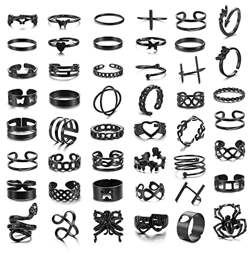 JeweBella 16-47 Stück Y2K Gothic Ringe Set für Herren Damen Punk Schwarz...