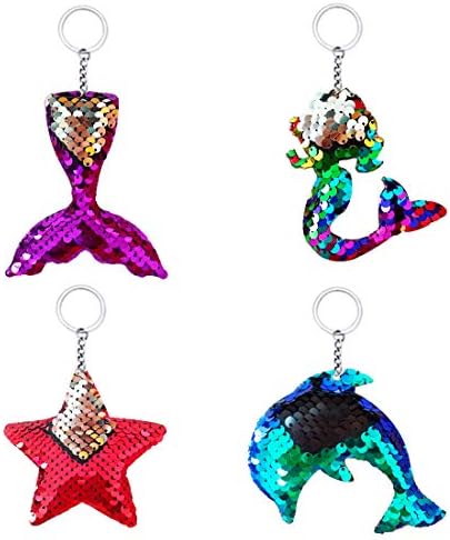 Danirora Mermaid Keychains for Kids, [30 Pack]Mermaid Party Favors for Kids Birthday Party Supplies Goodie Bag Fillers Bulk Sequin Keychains