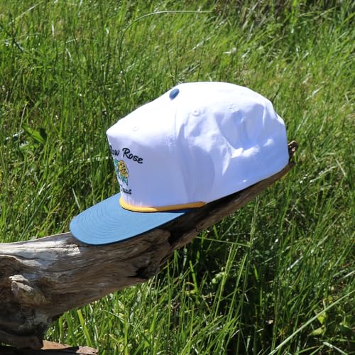 Image of WHISKEY BENT HAT CO. Yellow Rose Adjustable Snapback Hat UPF 50+, Water Resistant (White /Navy)